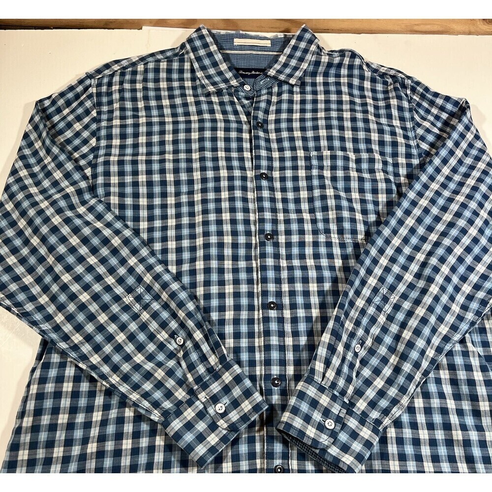Tommy Bahama 100% Cotton Blue White Plaid Long Sleeve Button Down Shirt Men's XL - Picture 3 of 10